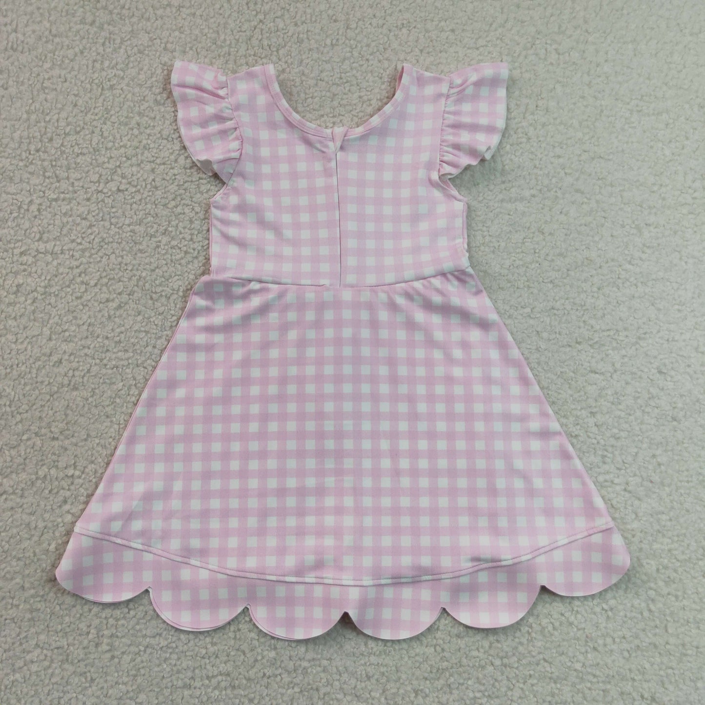 RTS NO MOQ yoga fabric GSD3796 Baby Girls Summer Pink Check Scallop Knee Length Dresses