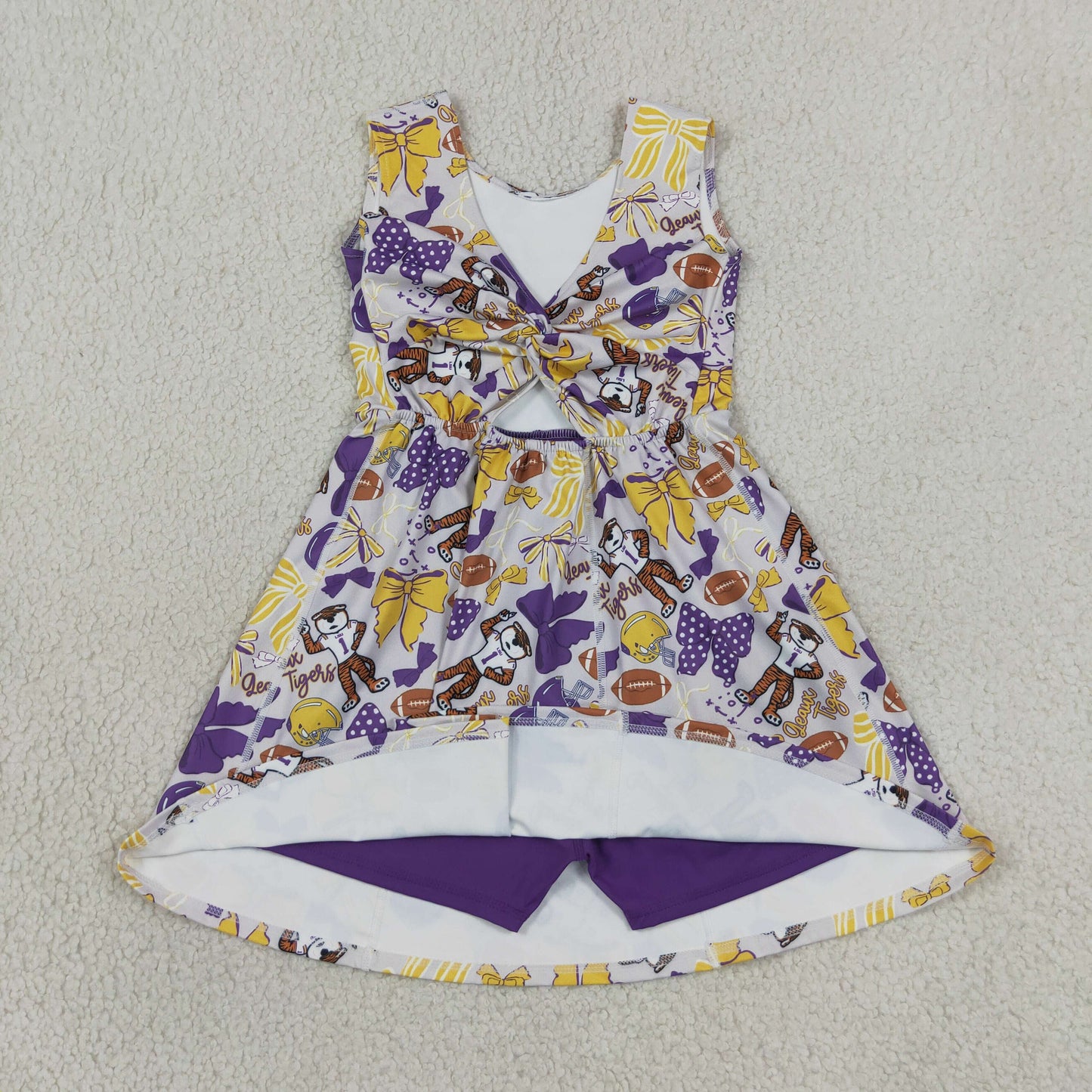 NEW RTS NO MOQ yoga fabric GSD3801 Baby Girls Football Bow Team Knee Length Active Skort Dresses