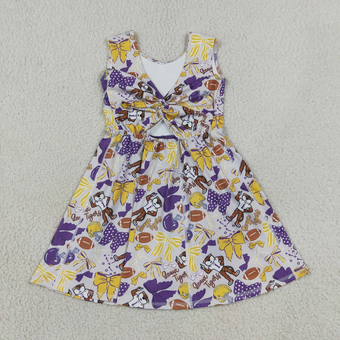 NEW RTS NO MOQ yoga fabric GSD3801 Baby Girls Football Bow Team Knee Length Active Skort Dresses