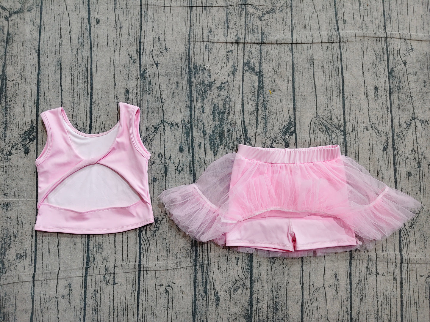(Sample) No moq GSD3806 Yoga Baby Girls Pink Sleeveless Bow Vest Tassel Skirt Short  Yoga Active Clothes Set Toddler Girls Casual Outfit
