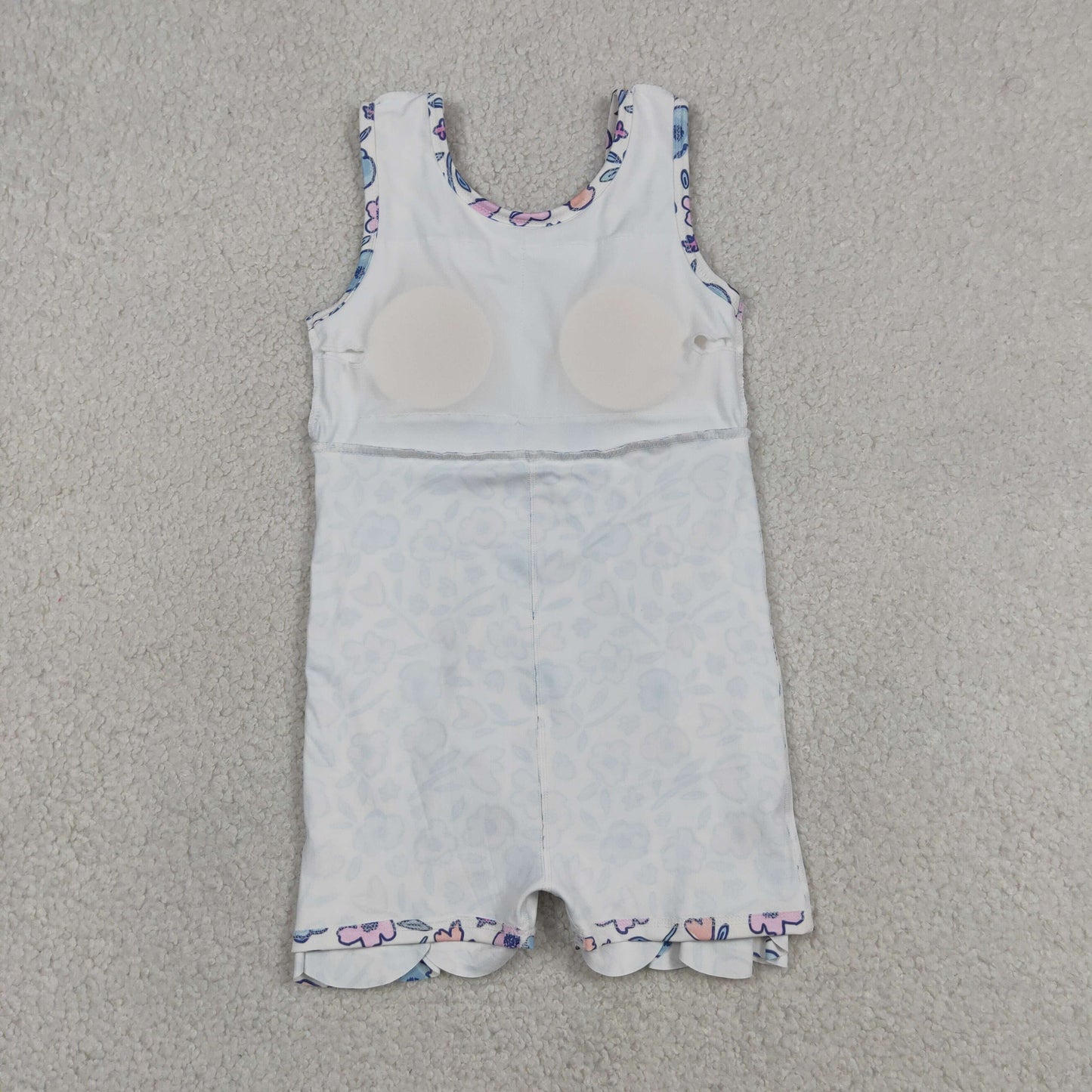 RTS NO MOQ yoga fabric GSD3808 Baby Girls Colorful Flowers Back Bows Active Short Scallop Knee Length Dress