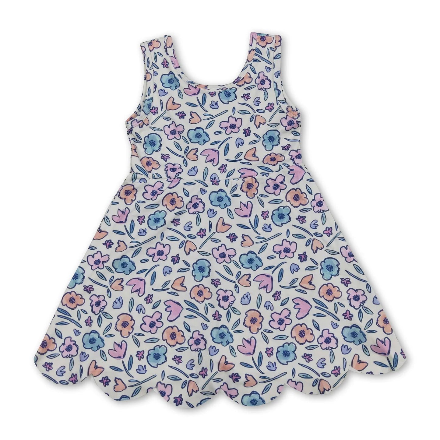 RTS NO MOQ Sibling yoga fabric Baby Girls Bow Scallop Trim Knee Length Athletic Short Dress