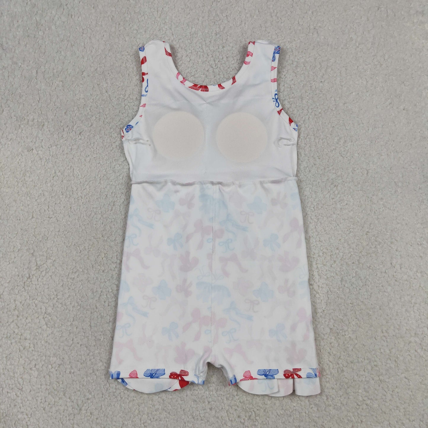 RTS NO MOQ yoga fabric GSD3809 4th Of July Bow  Baby Girls Scallop Edge Knee Length Yoga Dress