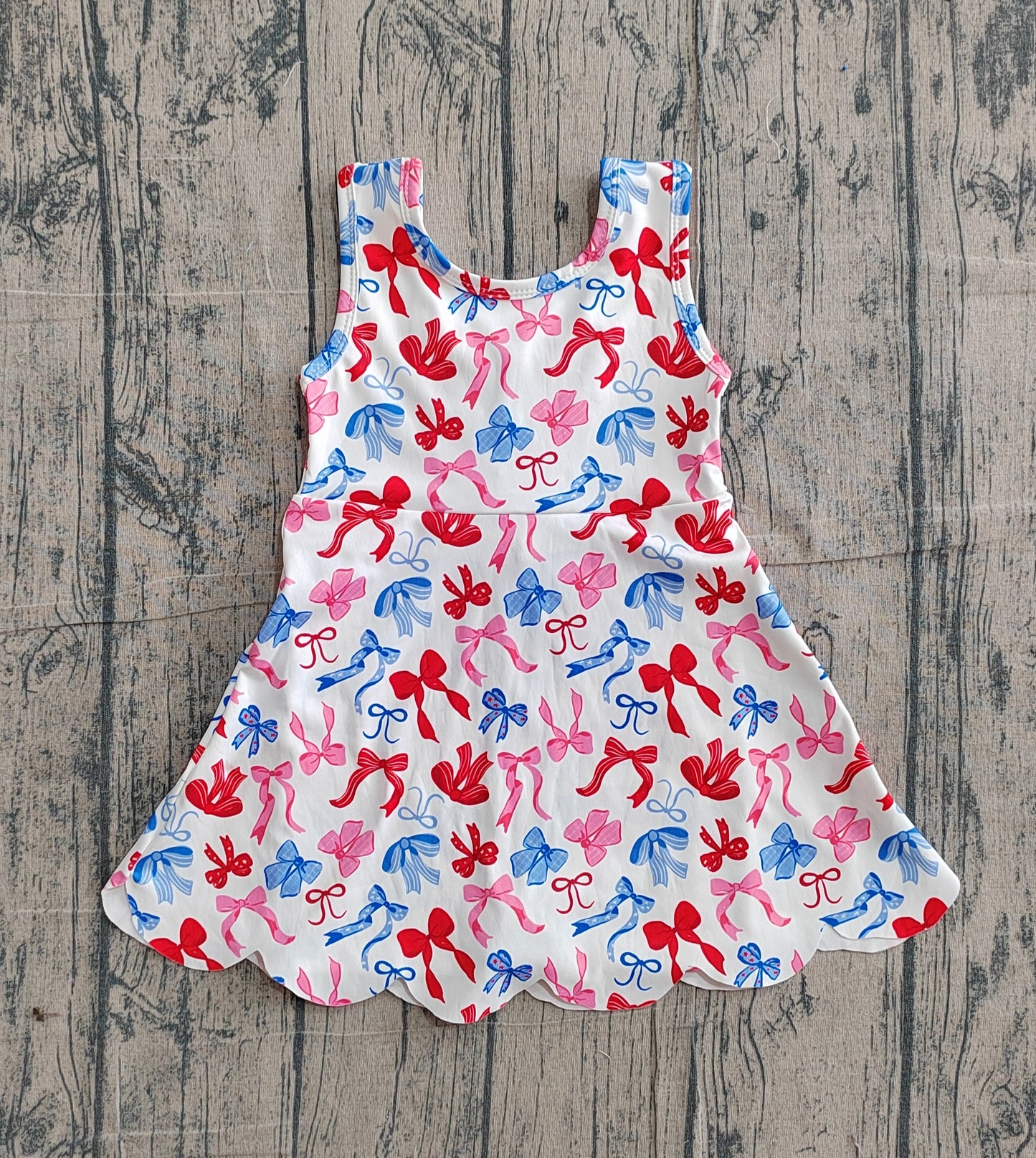 (Pre Order) No moq GSSO3377 Infant Girls Cute 4th Of July Bow Active Knee Length Dress
