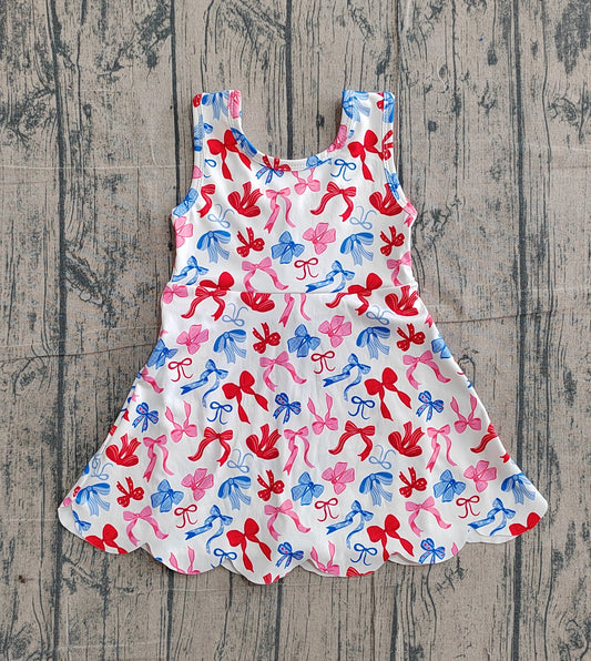 (Pre Order) No moq GSSO3377 Infant Girls Cute 4th Of July Bow Active Knee Length Dress