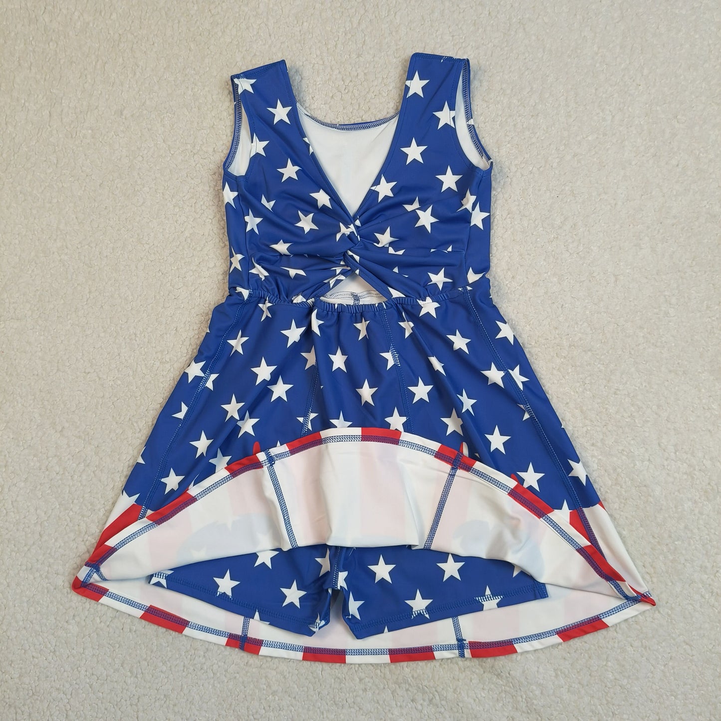 RTS NO MOQ GSD3813 Baby  Girls 4th of July Stars Stripe Yoga Active Knee Length Dress