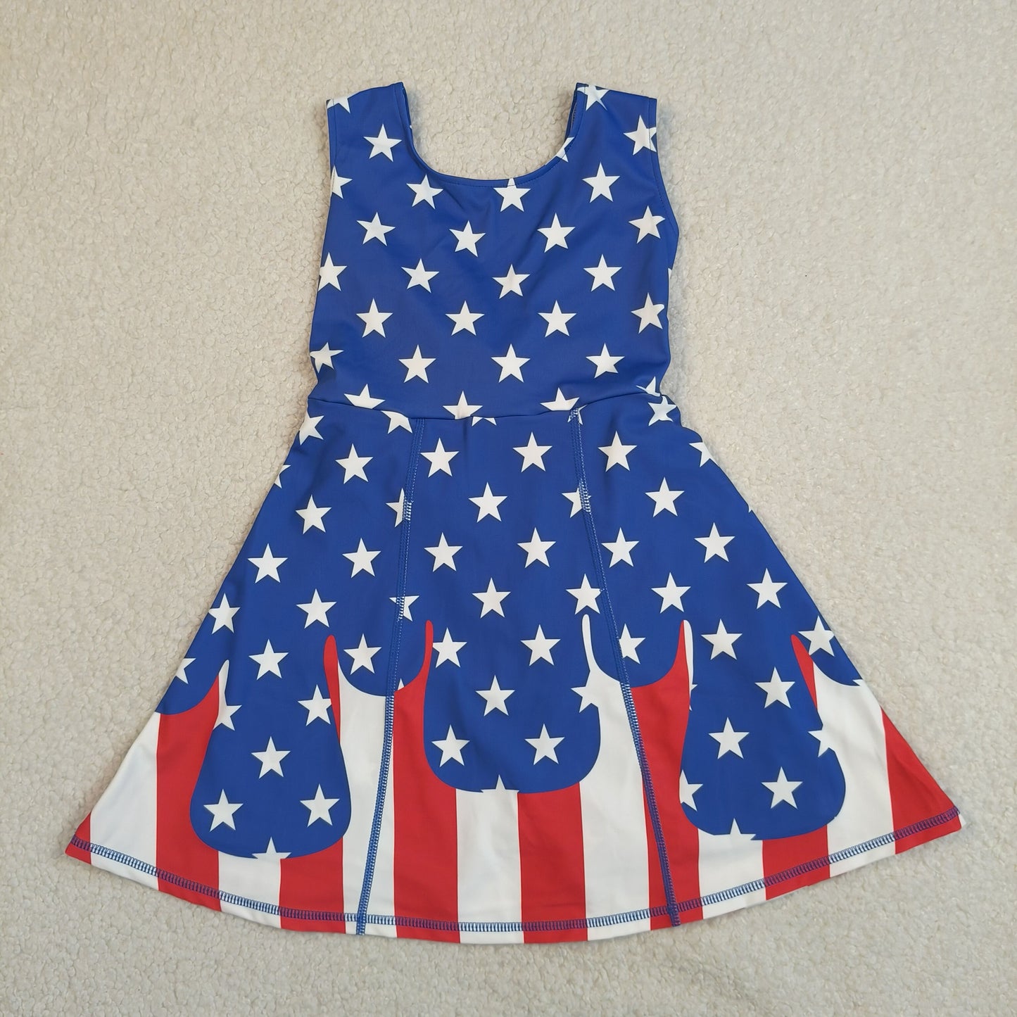 RTS NO MOQ GSD3813 Baby  Girls 4th of July Stars Stripe Yoga Active Knee Length Dress