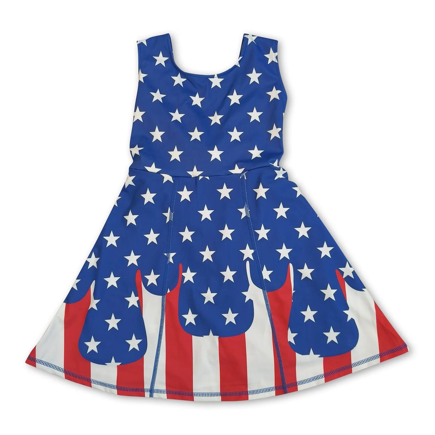 RTS NO MOQ Sibling milk silk Baby Boys And Girls Blue Short Sleeves Star Print Shirt Red Stripe Shorts Set Rompers Dresses 4th Of July Clothes