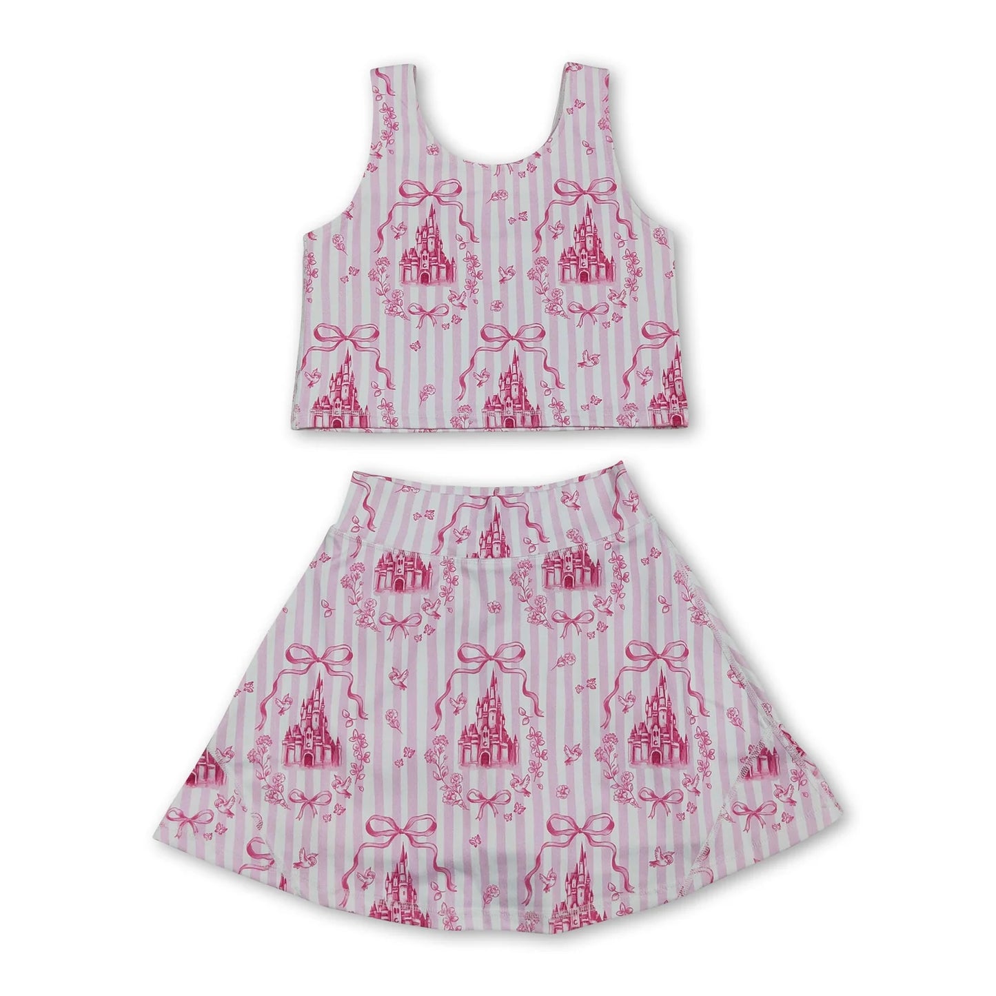 RTS NO MOQ Sibling yoga fabric Cute Clothes Baby Girls Flowers Bows Sleeveless Vest Yoga Skort Two Piece Suits