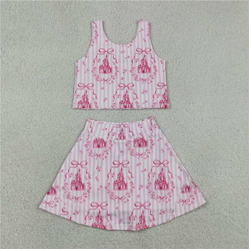 RTS NO MOQ Sibling yoga fabric Baby Girls Vests Skirt Short Yoga Active Clothes Set Dress Rompers