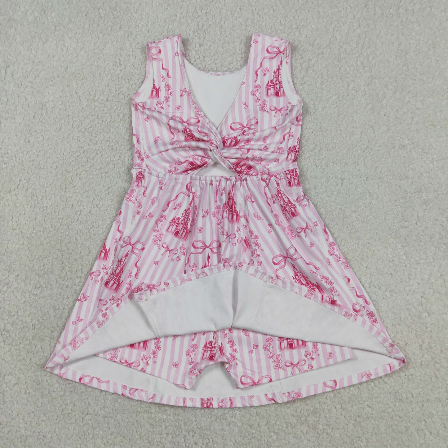 RTS NO MOQ GSD3815 Baby Girls Cute Pink Stripe Bow Yoga Casual Dresses