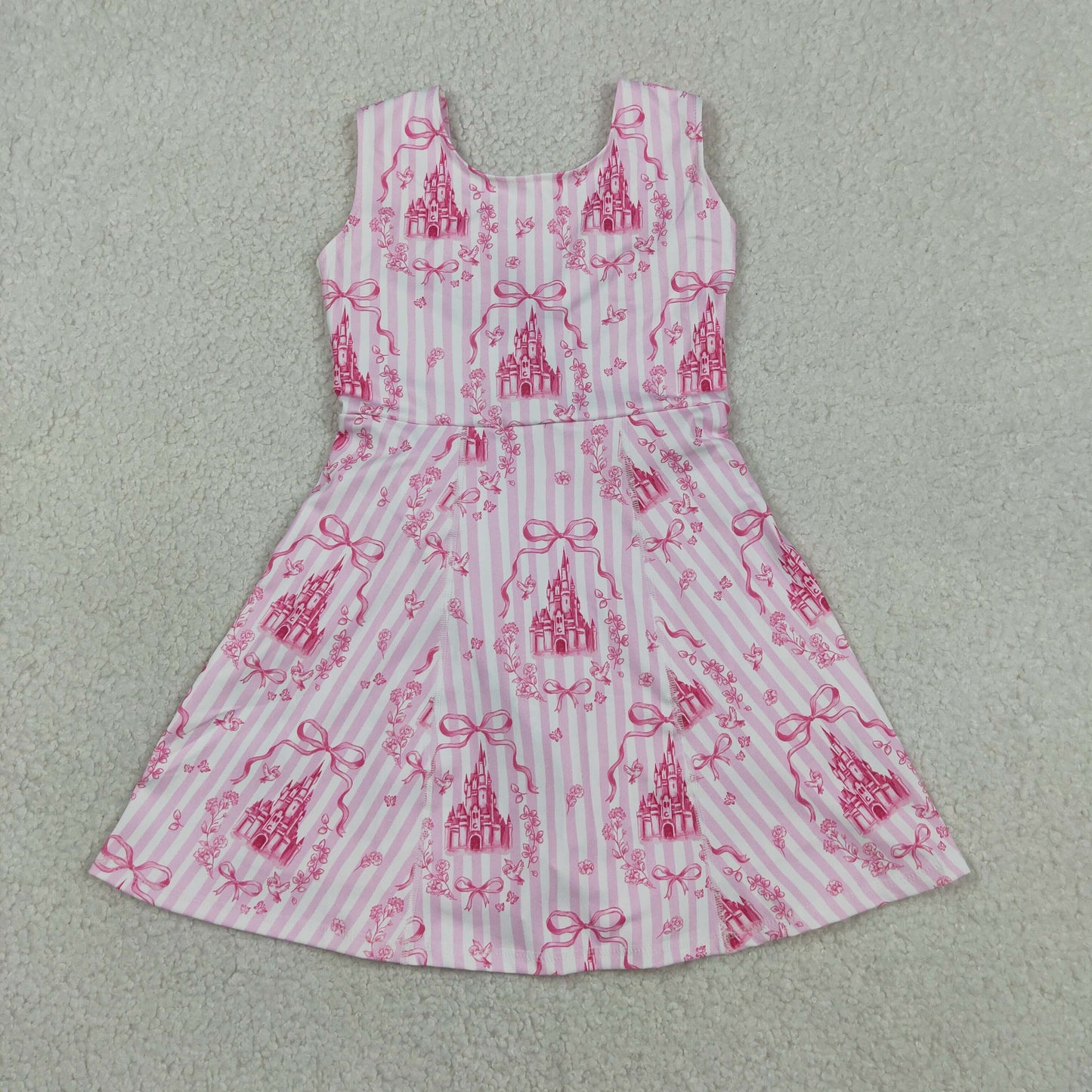 RTS NO MOQ Sibling Baby Girls Pink Stripe Bow Active Wear Short Dress