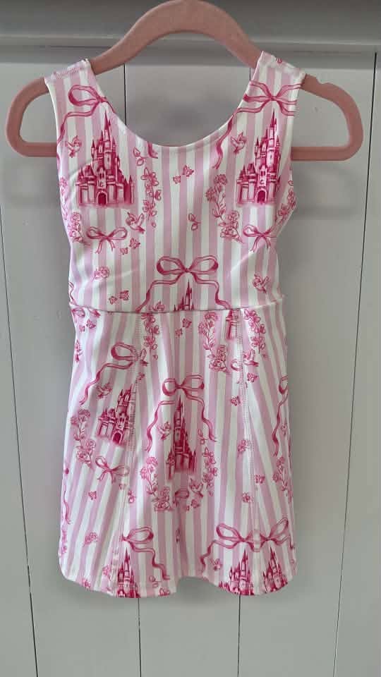 RTS NO MOQ Sibling yoga fabric Baby Girls Bow Scallop Trim Knee Length  Athletic Short Dress