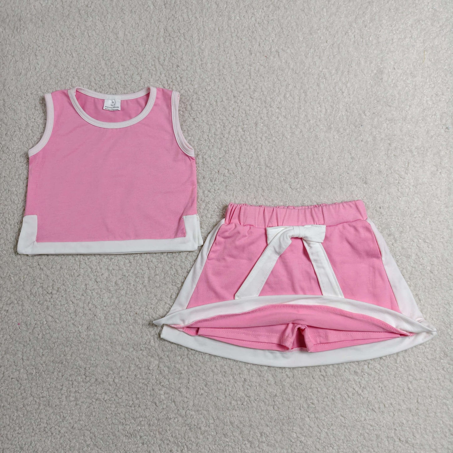 RTS NO MOQ cotton GSD3829 Baby Girls Pink Sleeveless Vest Top Skort Set