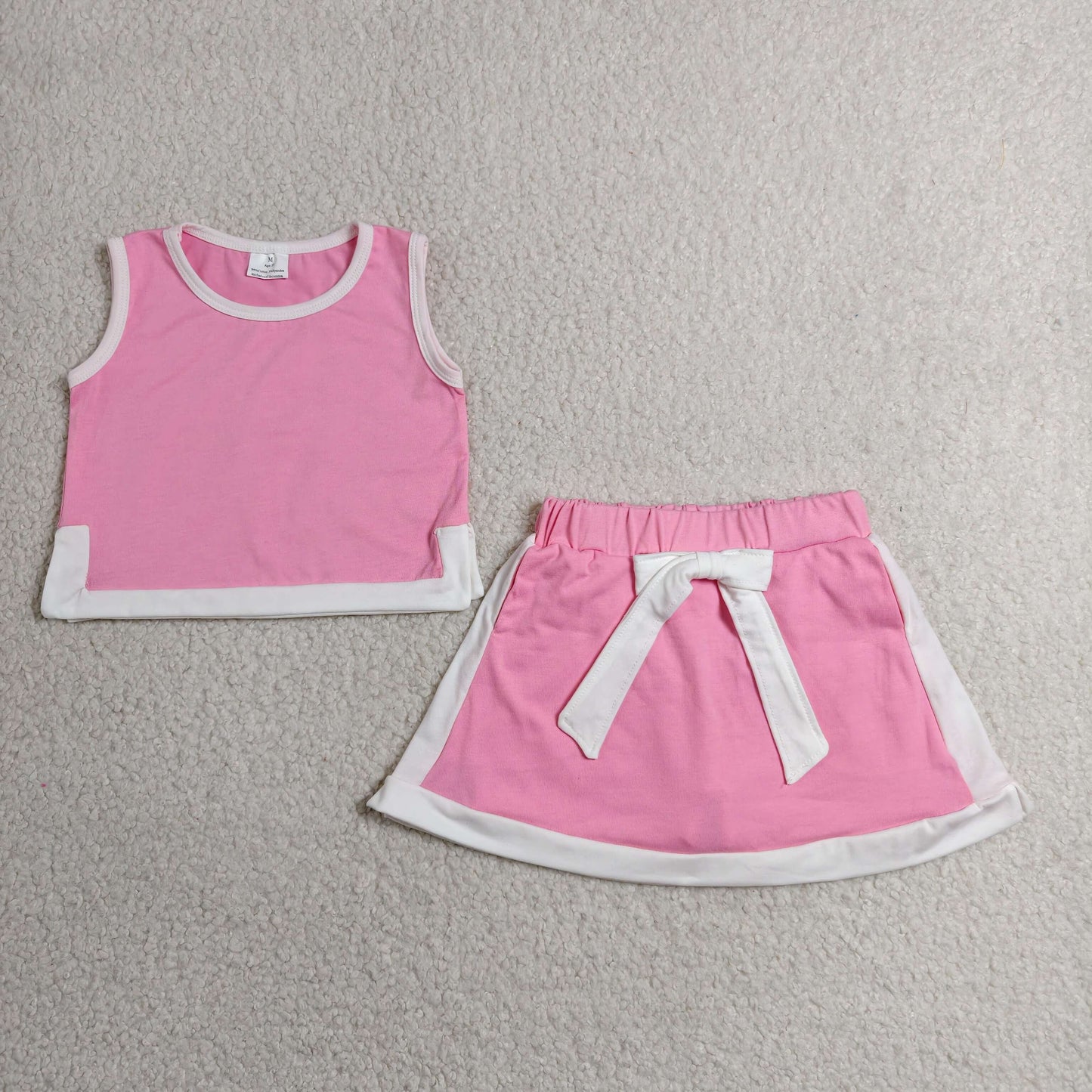 RTS NO MOQ cotton GSD3829 Baby Girls Pink Sleeveless Vest Top Skort Set