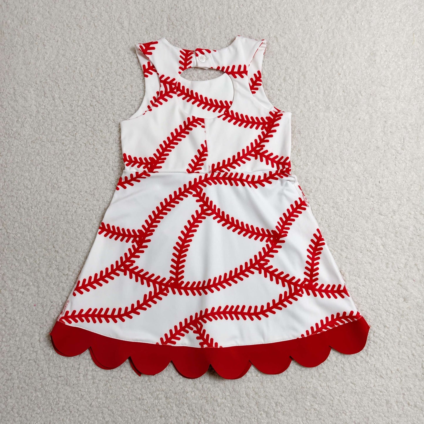 RTS NO MOQ yoga fabric GSD3833 Baby Girls Scallop Short Knee-Length Dress with Baseball Bows Active Team Yoga Casual Wear