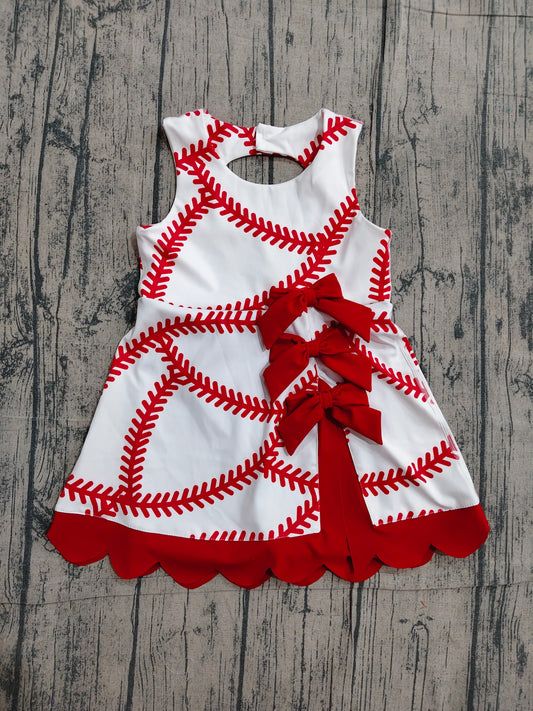 (Sample) No moq GSD3833 Yoga Baby Girls Scallop Short Knee-Length Dress with Baseball Bows Active Team Yoga Casual Wear for Kids