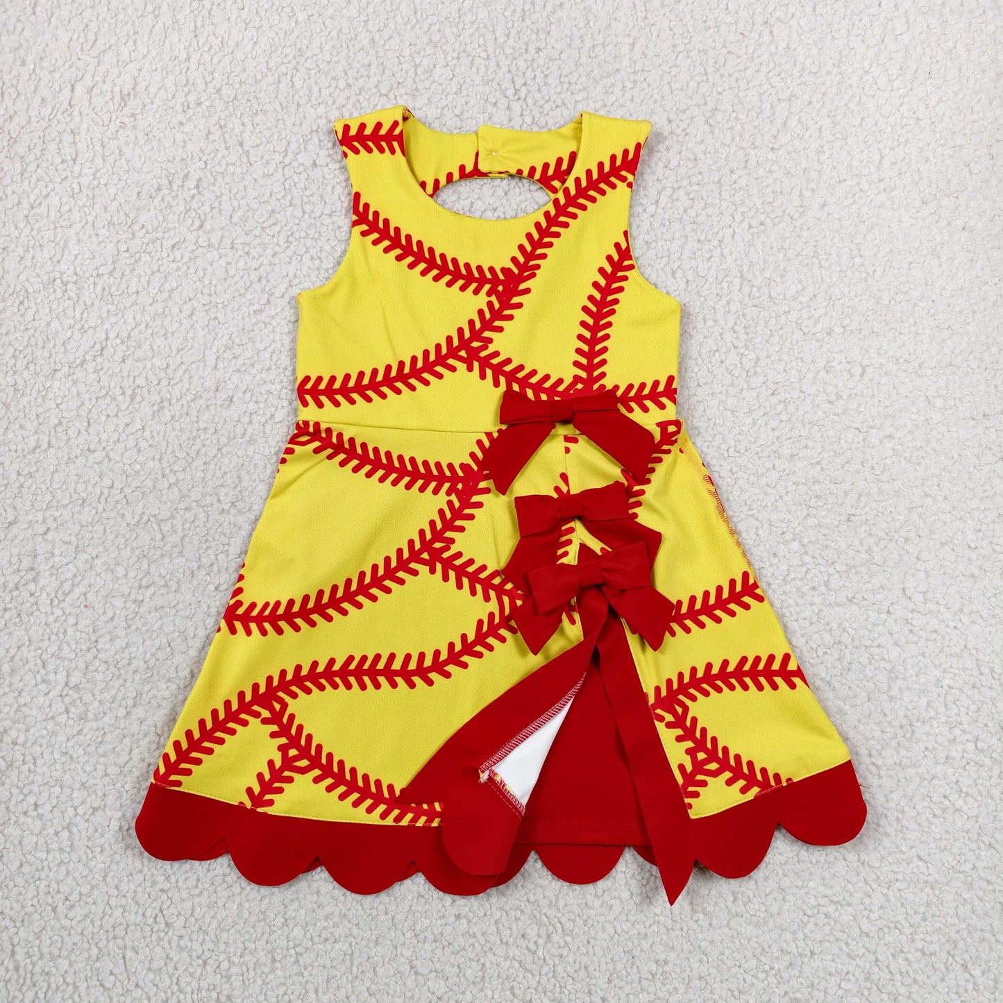 RTS NO MOQ yoga fabric GSD3834 Girls Sporty Team Bow Scallop Edge Casual Knee Yoga Dress
