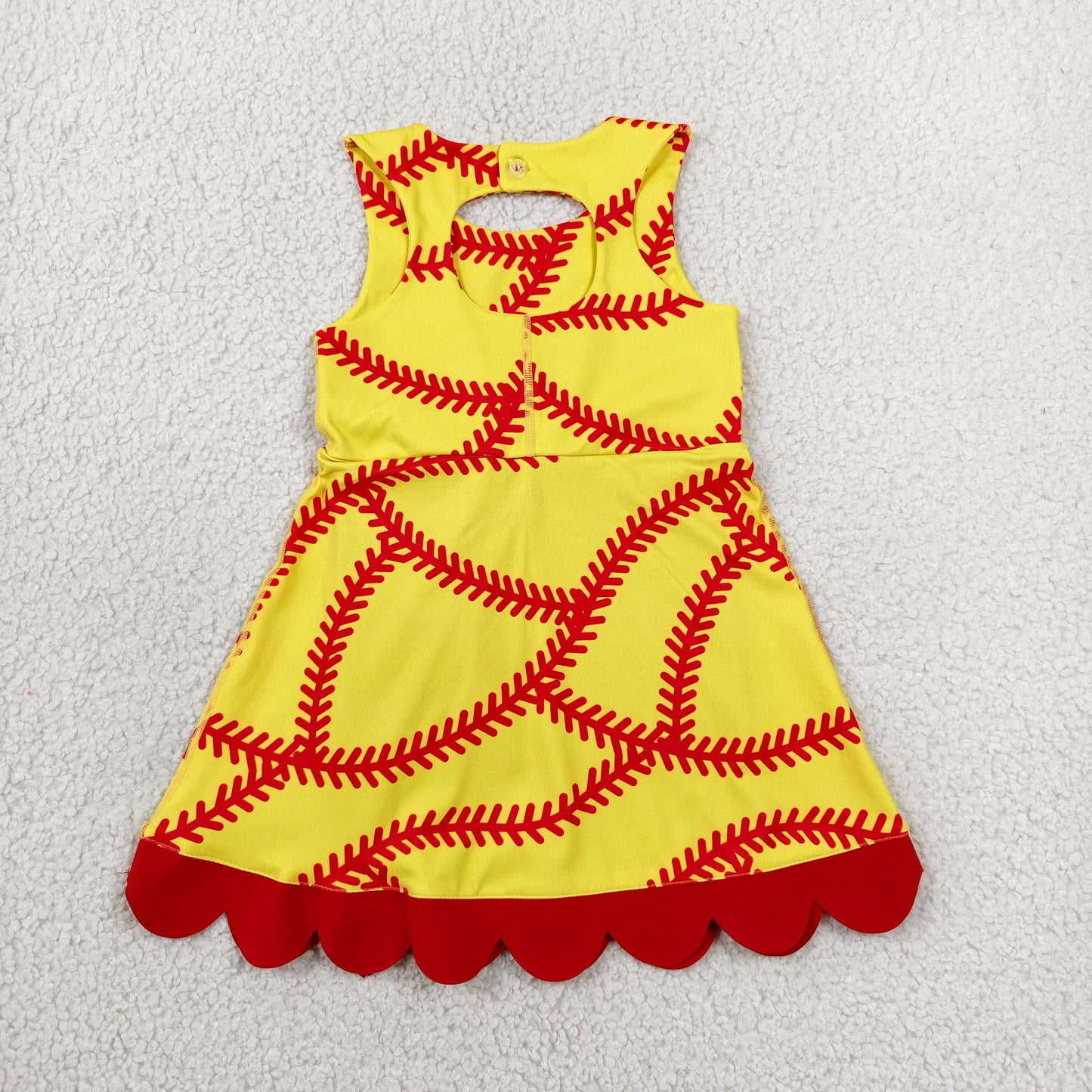 RTS NO MOQ yoga fabric GSD3834 Girls Sporty Team Bow Scallop Edge Casual Knee Yoga Dress