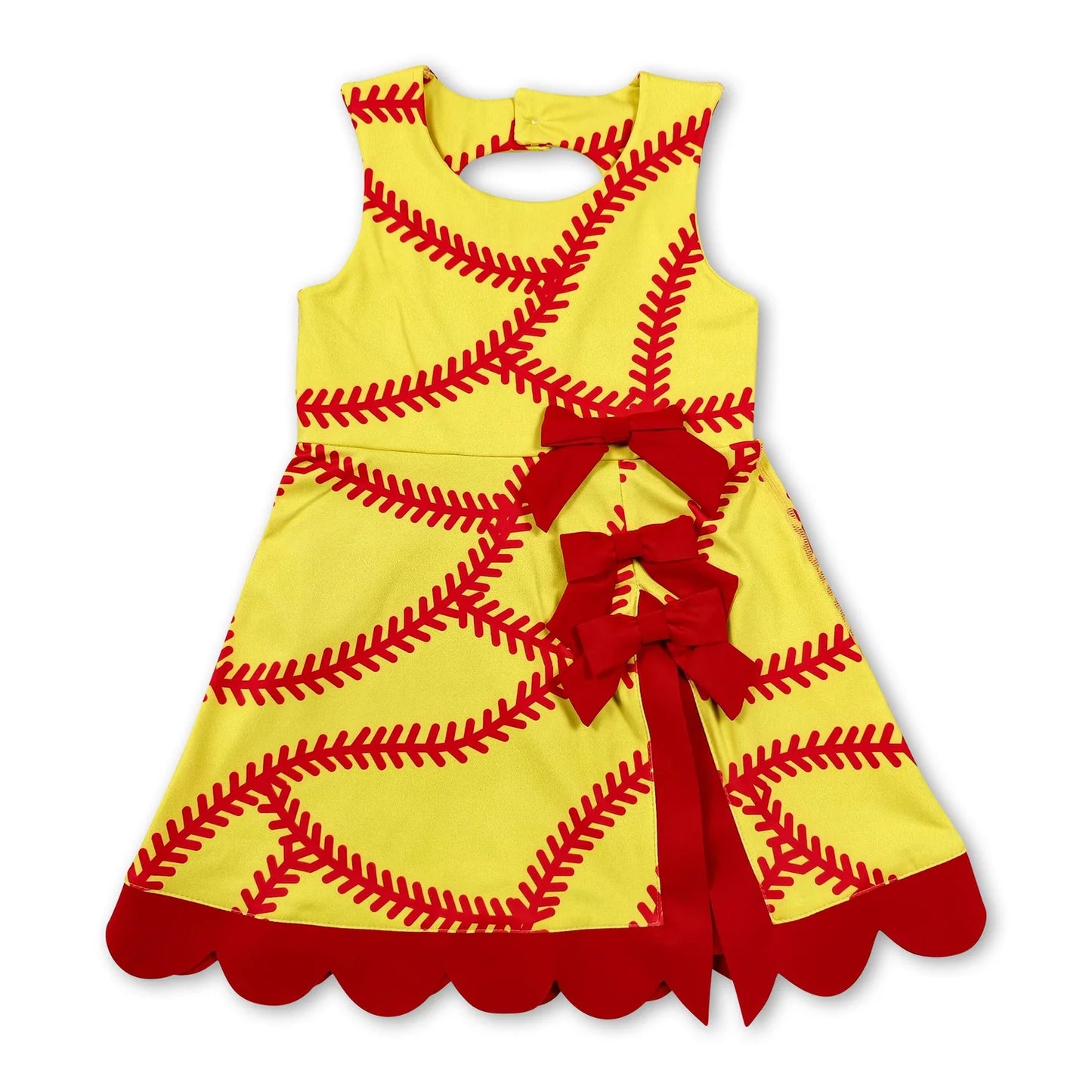 RTS NO MOQ Sibling yoga fabric Baby Girls Bow Scallop Trim Knee Length  Athletic Short Dress