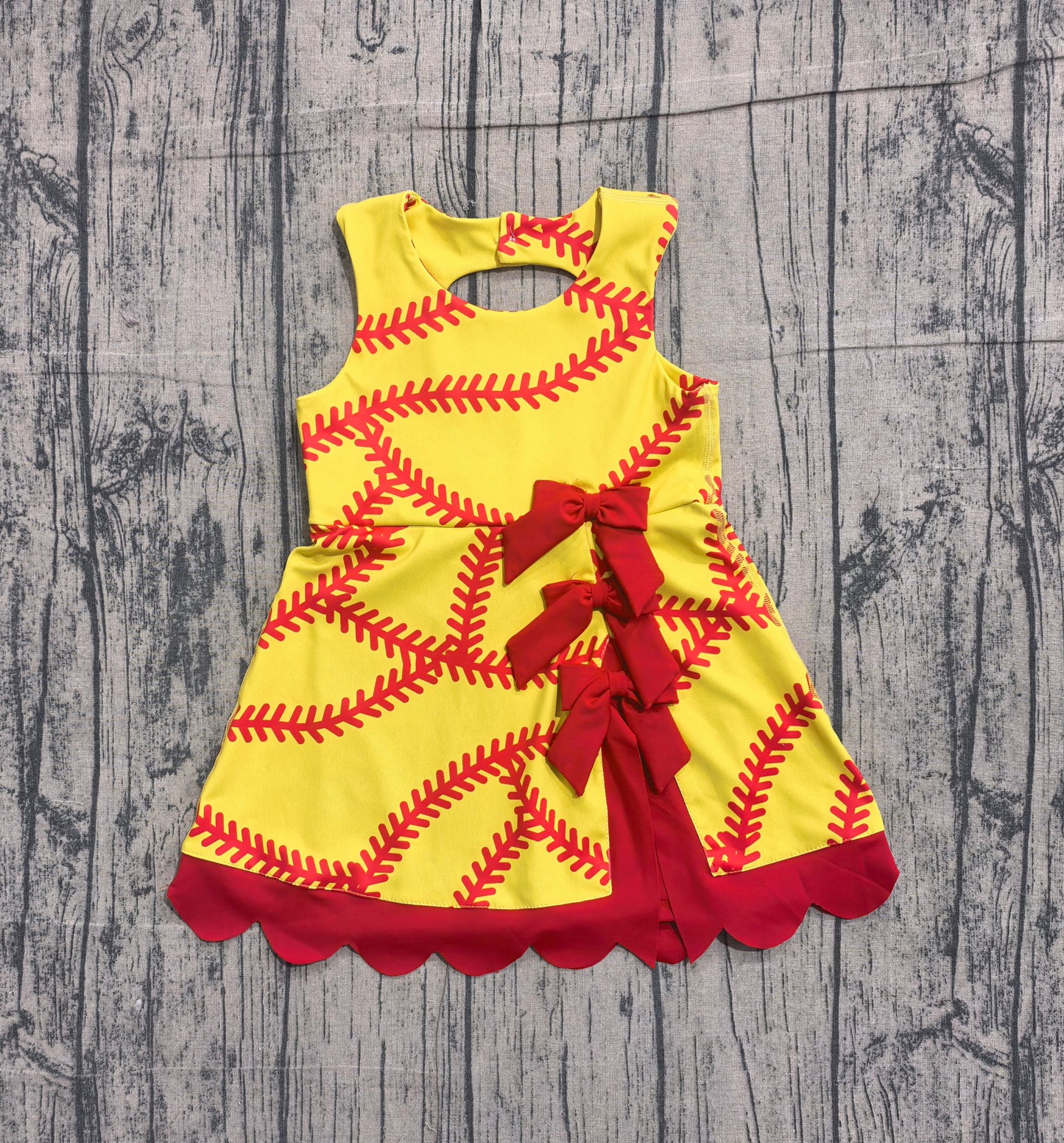 (Pre Order) No moq GSD3834 Little Girls Sporty Team Style Bow Scallop Edge Casual Knee Dress