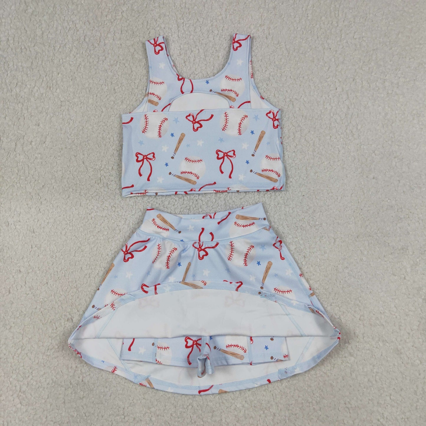 RTS NO MOQ Sibling Baby Girls Flower Flags Vest Skirt Short 4th of July Yoga Active Clothes Sets
