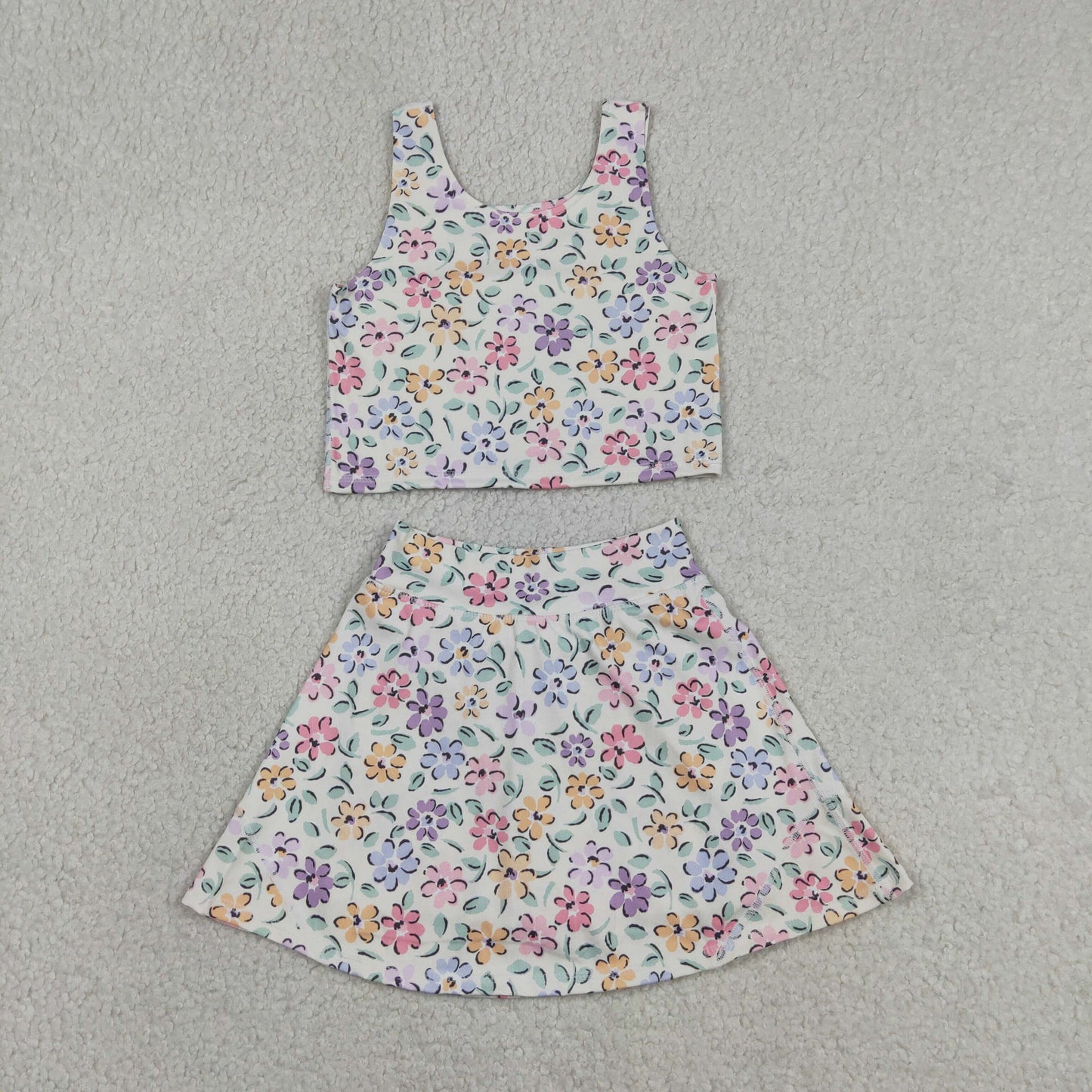 RTS NO MOQ GSD3838 Baby Girls Summer Colorful Flower Vest Yoga Skort Active Set