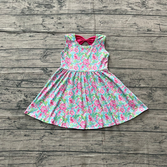 (Sample) No moq milk silk GSD3863 Baby Girls Cute Watercolor Flowers Sleeveless Knee Length Dresses