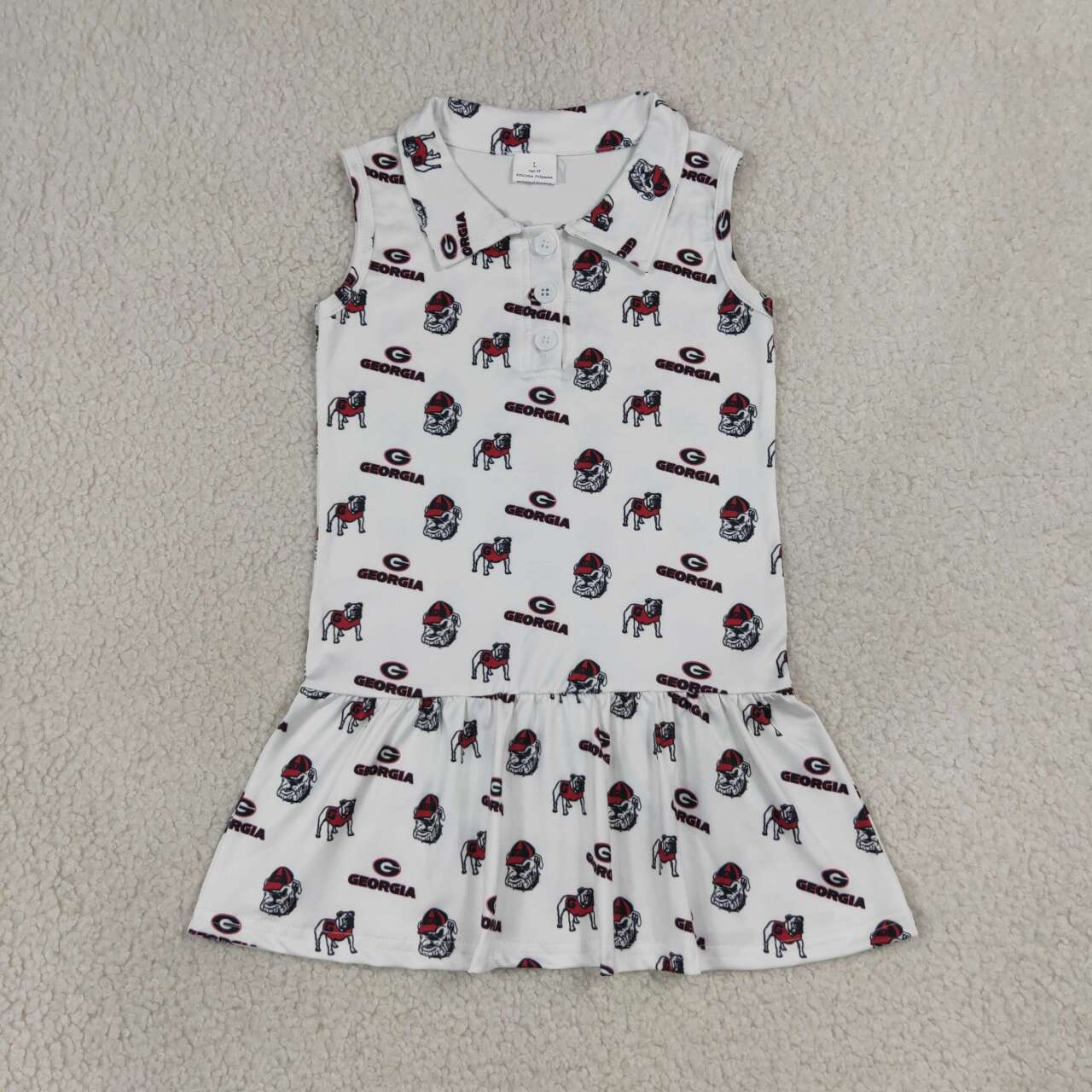 NEW RTS NO MOQ milk silk GSD3865 Baby Girls White Team Sleeveless Button Front Knee Length  Dress