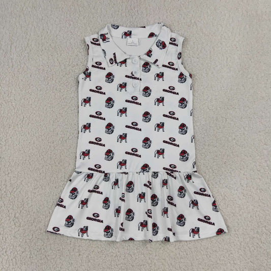 NEW RTS NO MOQ milk silk GSD3865 Baby Girls White Team Sleeveless Button Front Knee Length  Dress