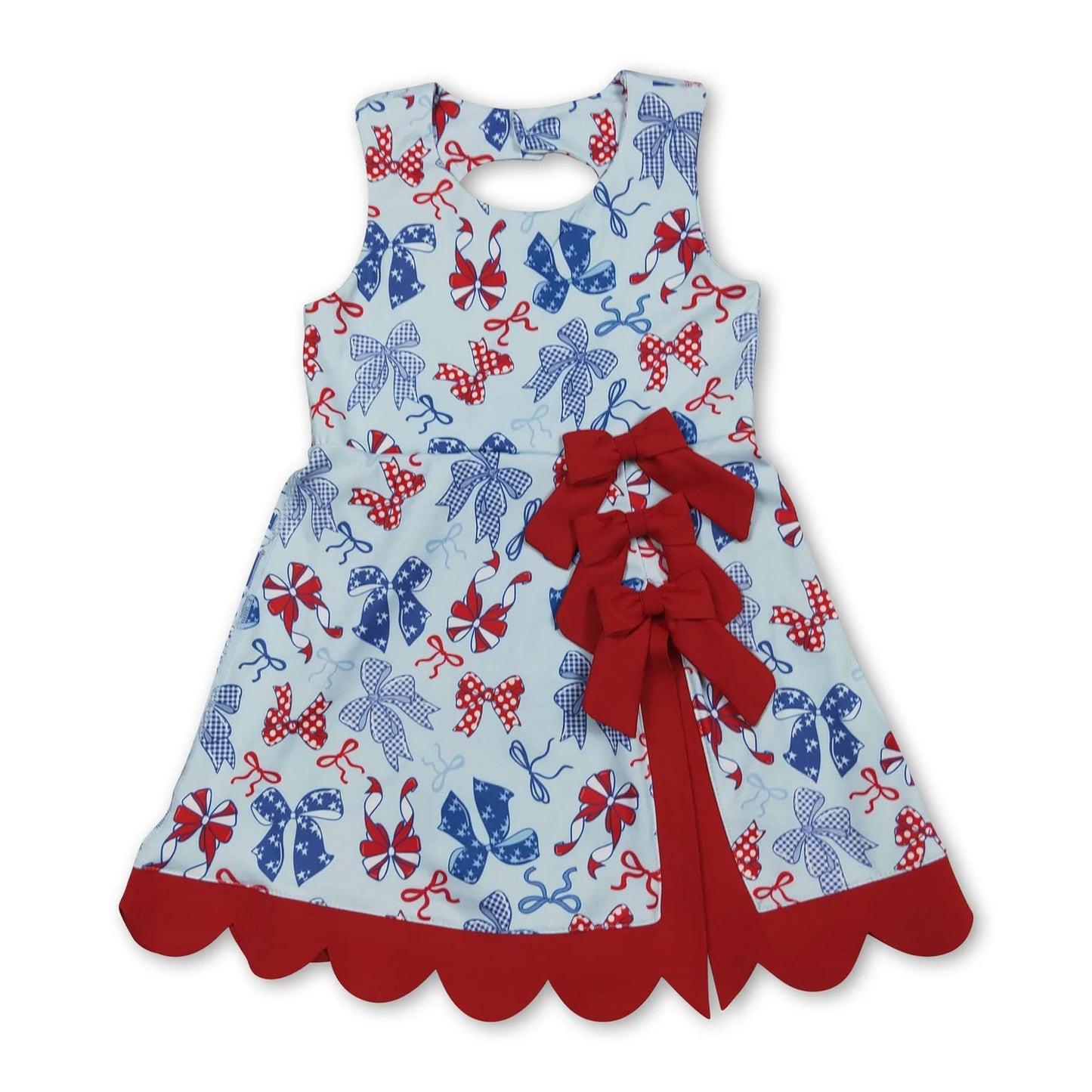 RTS NO MOQ Sibling yoga fabric Baby Girls Bow Scallop Trim Knee Length  Athletic Short Dress