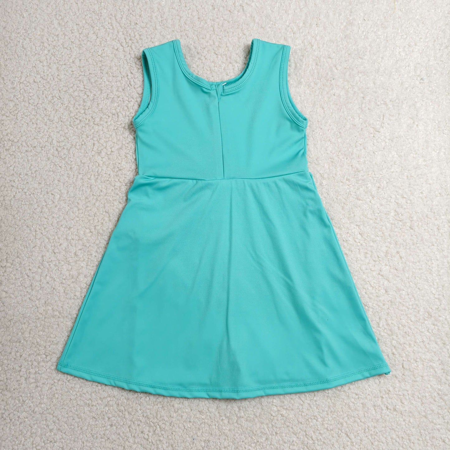 RTS NO MOQ yoga fabric cotton GSD3876 Baby Girls Aqua Color Bow Sleeveless Knee Length Dress