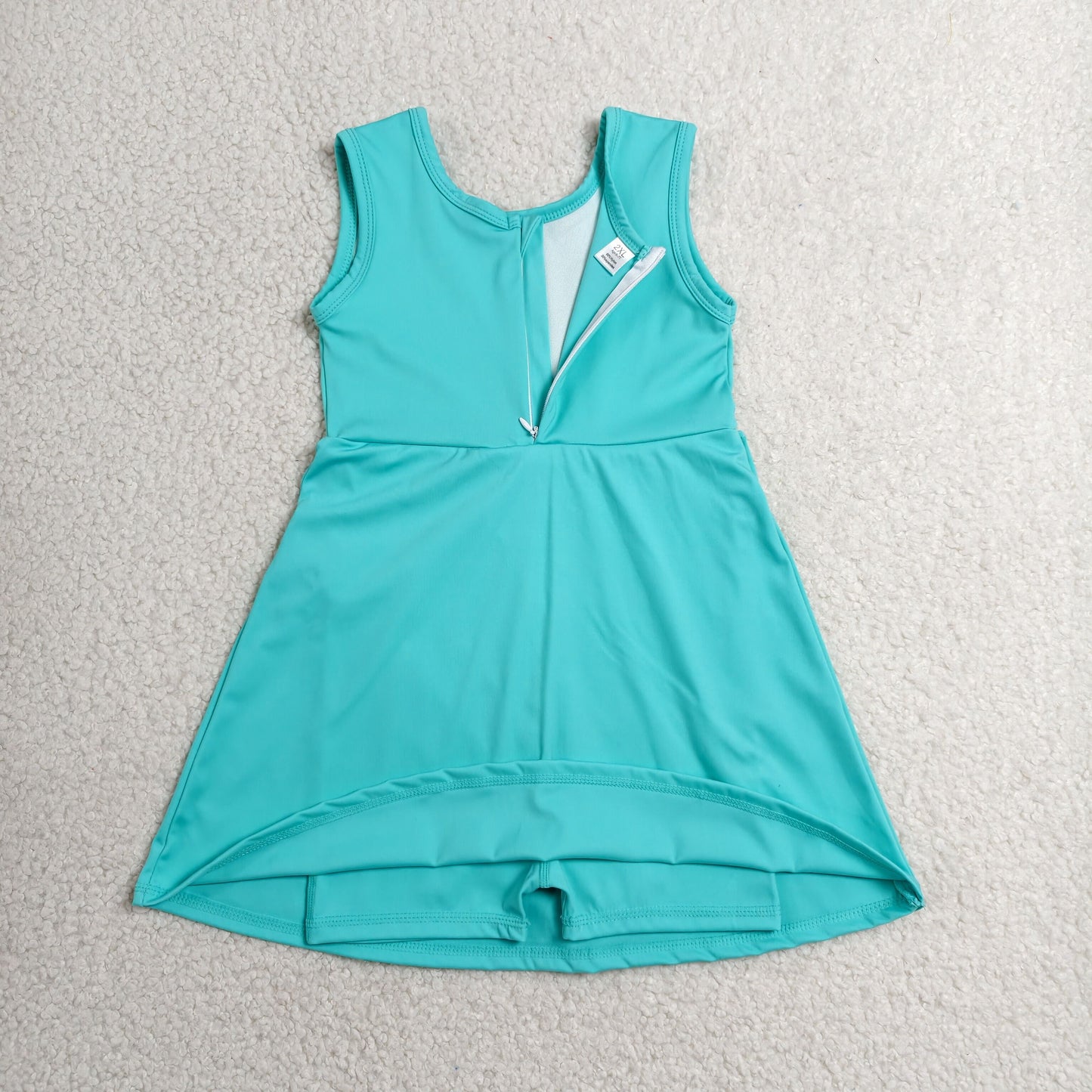 RTS NO MOQ yoga fabric cotton GSD3876 Baby Girls Aqua Color Bow Sleeveless Knee Length Dress