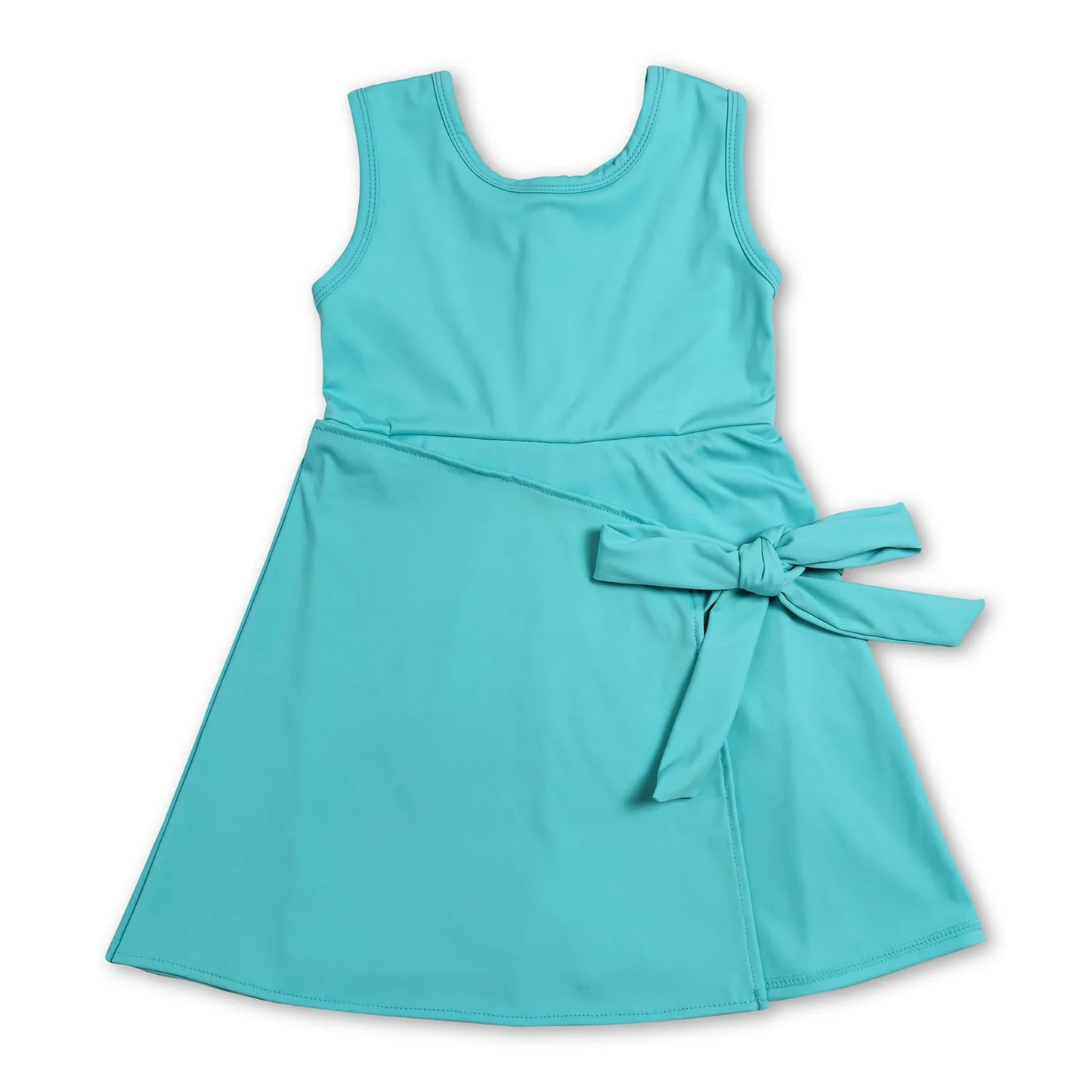 RTS NO MOQ Sibling yoga fabric cotton Baby Girls Solid Color Sleeveless Knee Length Athletic Short Dress