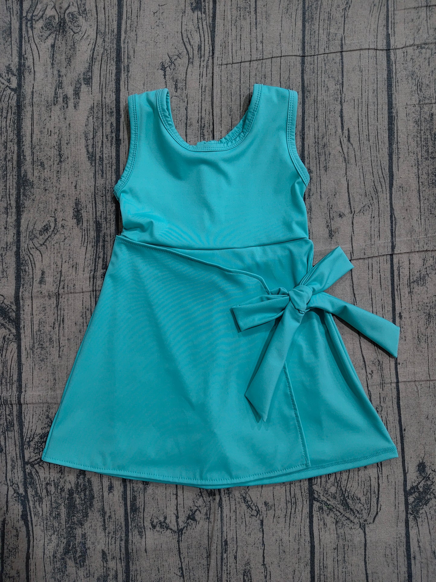 (Pre Order) No moq GSD3876 Aqua Color Bow Sleeveless Knee Length Dress For Baby Girls