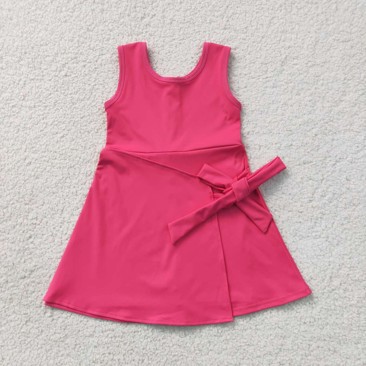 NEW RTS NO MOQ yoga fabric cotton GSD3878 Baby Girls Hot Pink Sleeveless Bows Yoga Active Knee Length Dress