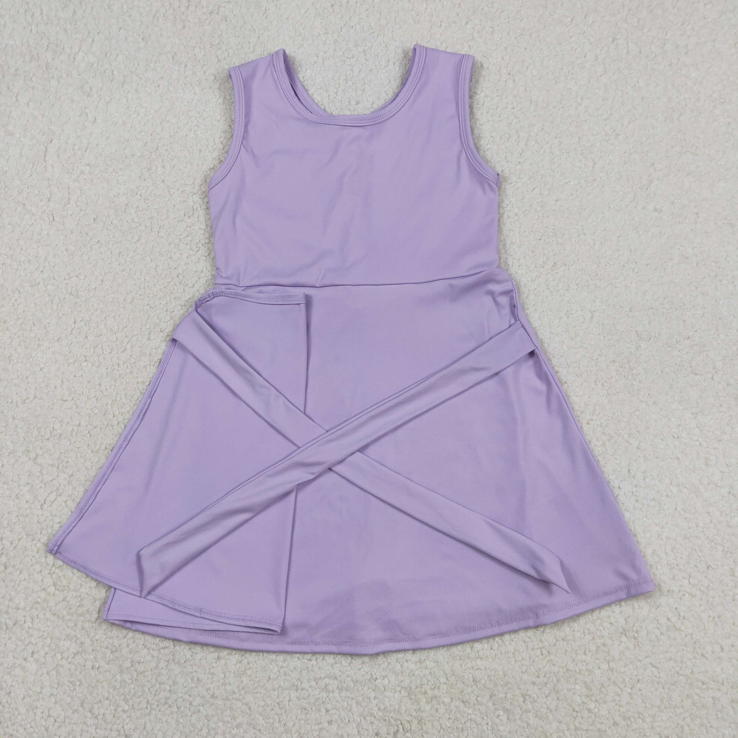 RTS NO MOQ yoga fabric GSD3881 Baby Girls Fashion Cute Lavender Sleeveless Yoga Knee Length Dresses