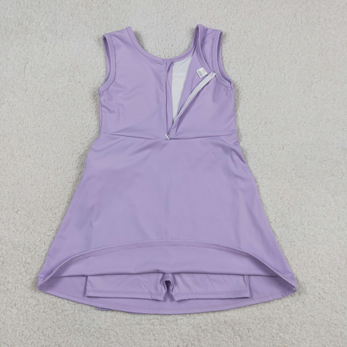 RTS NO MOQ yoga fabric GSD3881 Baby Girls Fashion Cute Lavender Sleeveless Yoga Knee Length Dresses