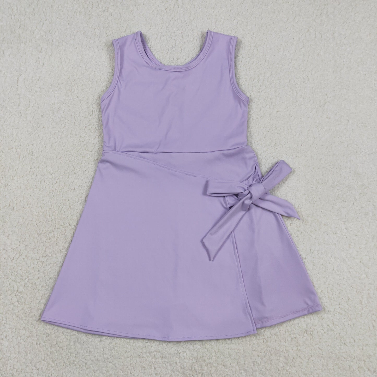 RTS NO MOQ yoga fabric GSD3881 Baby Girls Fashion Cute Lavender Sleeveless Yoga Knee Length Dresses