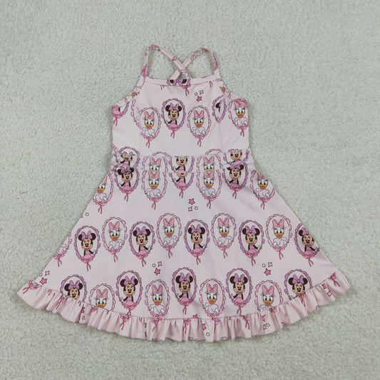 RTS NO MOQ GSD3915 Cute Clothes  Baby Girls Strap Yoga Dress Knee Length Active Dress for Girls