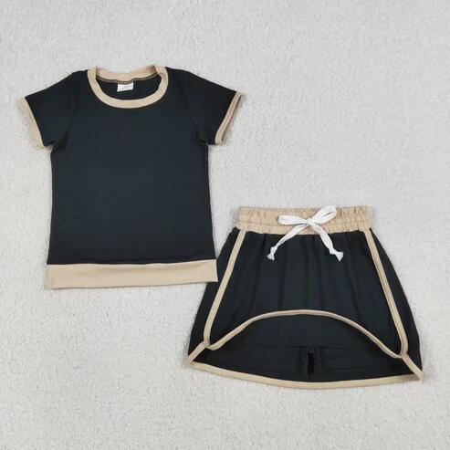 RTS NO MOQ Sibling cotton Short Sleeve Top Skirt Shorts for Summer Casual Wear Cotton Set