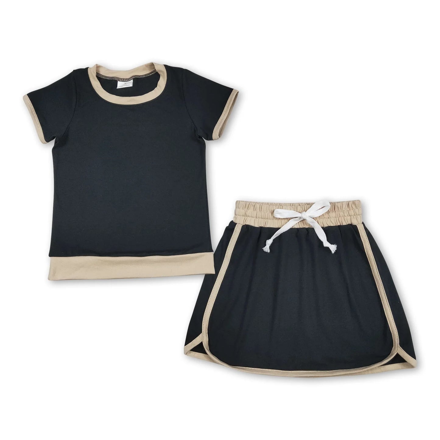 RTS NO MOQ Sibling  Mom And Me Solid Color Short Sleeve Top Skirt Shorts for Summer Casual Wear Cotton Set