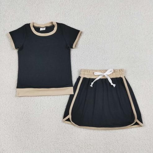 RTS NO MOQ Sibling cotton Short Sleeve Top Skirt Shorts for Summer Casual Wear Cotton Set