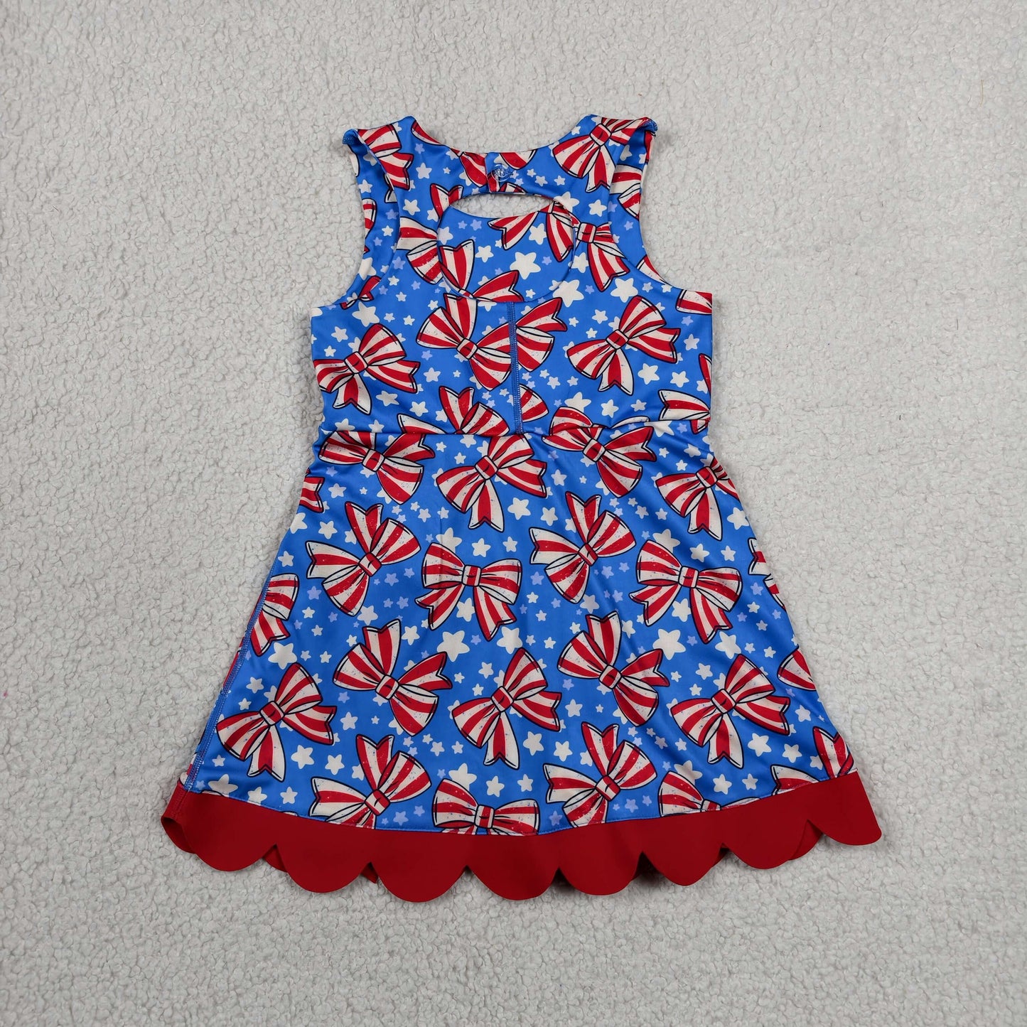 RTS NO MOQ yoga fabric GSD3925 Baby Girls Cute Flag Bow Star 4th Of July Yoga Active Scallop Knee Length Dress