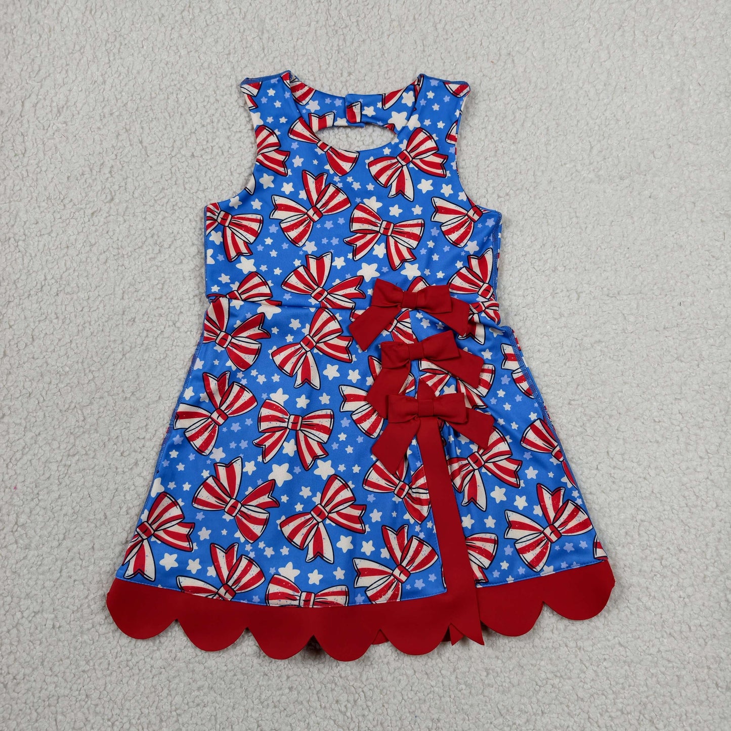 RTS NO MOQ yoga fabric GSD3925 Baby Girls Cute Flag Bow Star 4th Of July Yoga Active Scallop Knee Length Dress