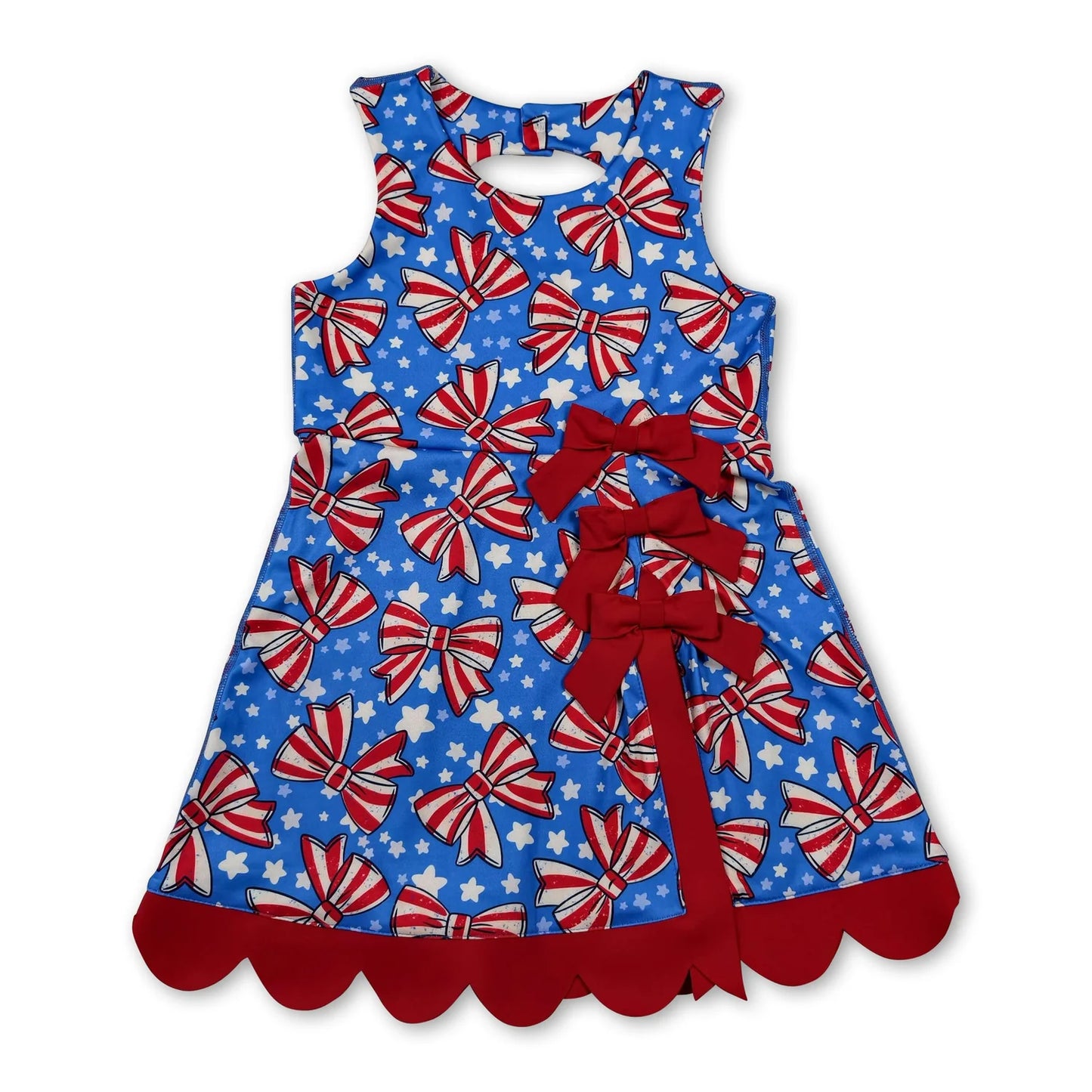 RTS NO MOQ Sibling yoga fabric Baby Girls Bow Scallop Trim Knee Length  Athletic Short Dress