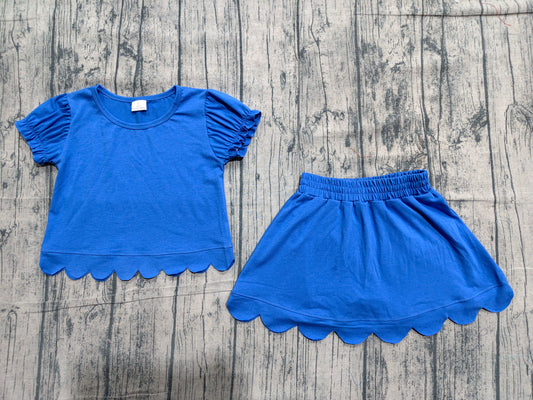 (Sample) No moq GSD3937 Baby Girls Cute Hot Blue Ruffle Sleeve Top Scallop Casual Set