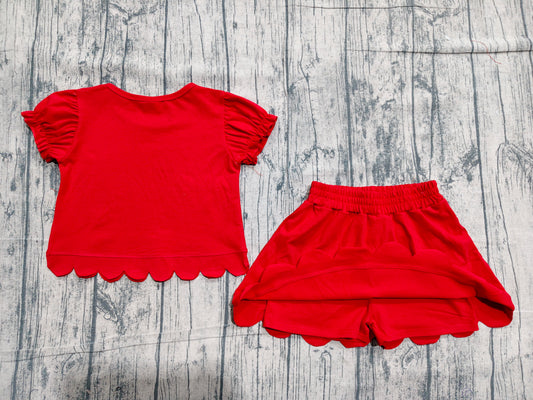 (Sample) No moq GSD3938 Baby Girls Cute Red  Ruffle Sleeve Top Scallop Casual Set
