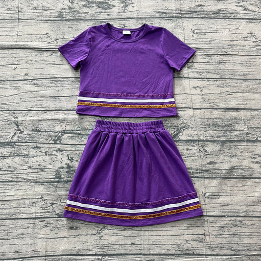 (Sample) No moq milk silk GSD3944 Baby Girls Summer Purple Stripe Short Sleeve Top Skirt Set