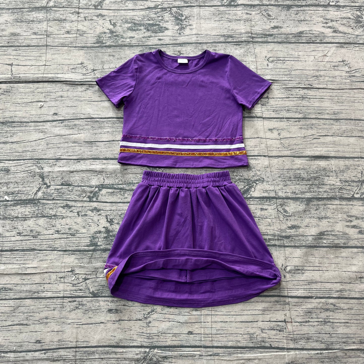 (Sample) No moq milk silk GSD3944 Baby Girls Summer Purple Stripe Short Sleeve Top Skirt Set